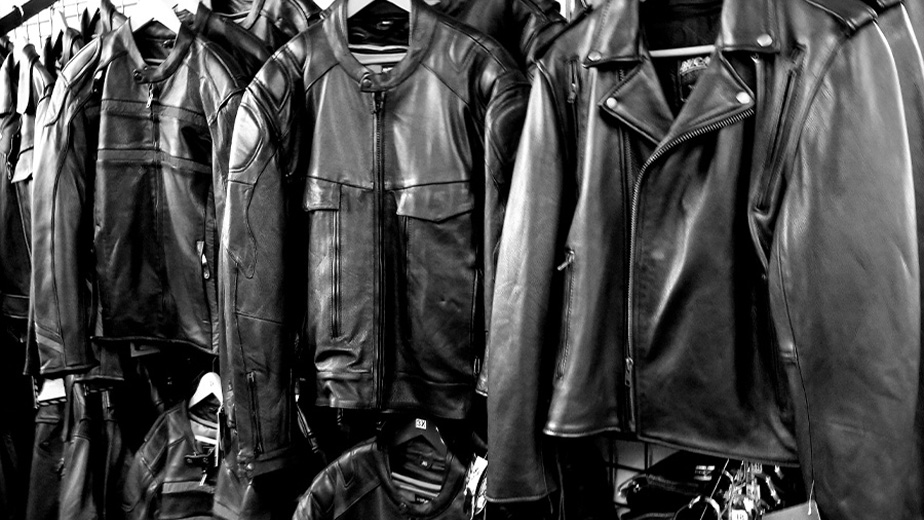 a rack of leather jackets